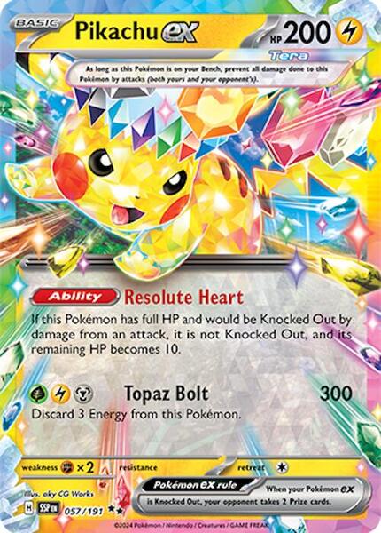 Pikachu ex - 057/191 - SV08 Surging Sparks - Holofoil - Near Mint (NM)