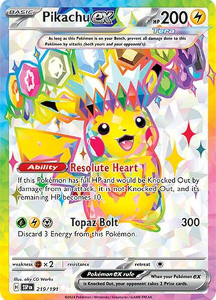 Pikachu ex - 219/191 - SV08 Surging Sparks - Holofoil - Near Mint (NM)
