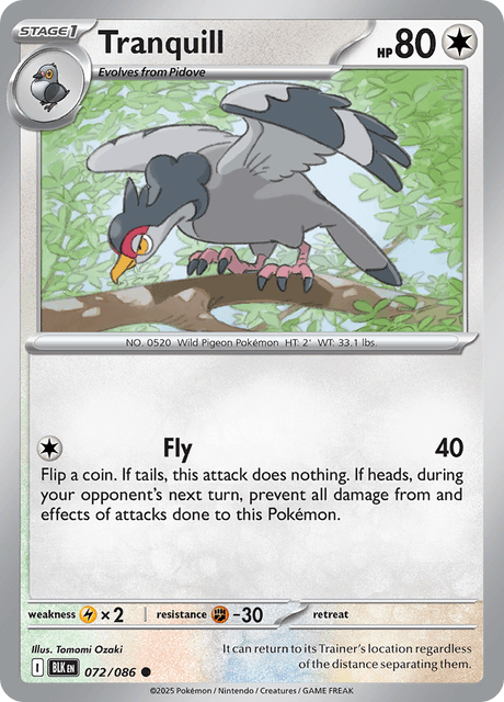 Tranquill (Poke Ball Pattern) - SV Black Bolt - Holofoil - Near Mint (NM)
