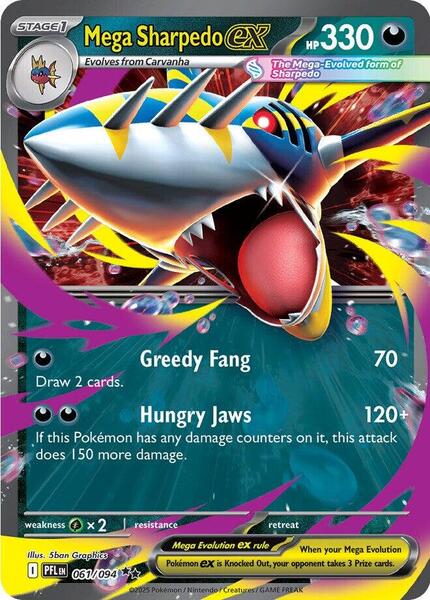 Mega Sharpedo ex - 061/094 - ME02 Phantasmal Flames - Holofoil - Near Mint (NM)