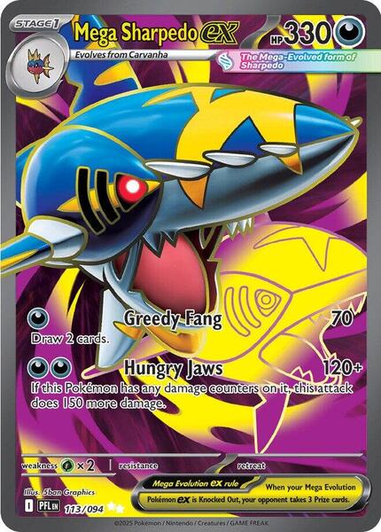 Mega Sharpedo ex - 113/094 - ME02 Phantasmal Flames - Holofoil - Near Mint (NM)