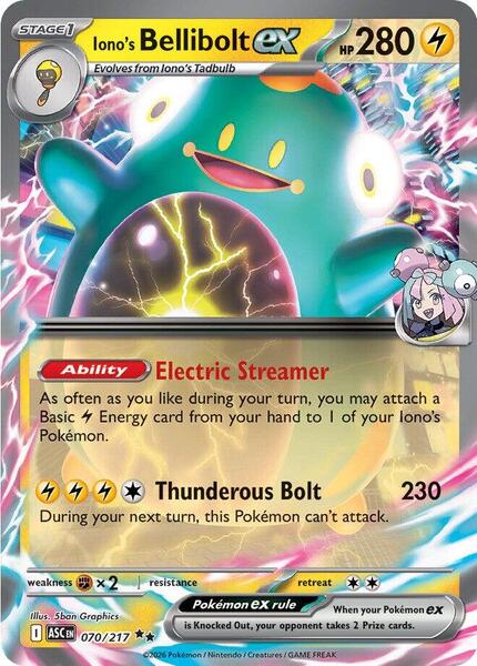 Iono's Bellibolt ex - 070/217 - ME Ascended Heroes - Holofoil - Near Mint (NM)