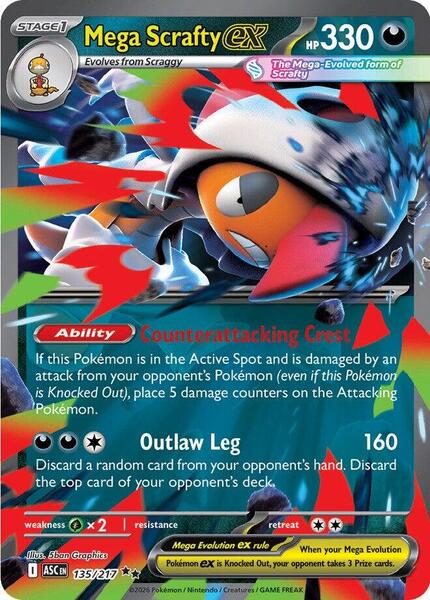 Mega Scrafty ex - 135/217 - ME Ascended Heroes - Holofoil - Near Mint (NM)