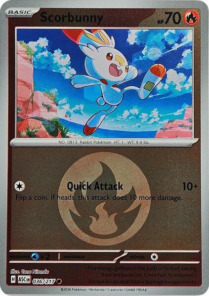 Scorbunny - 036/217 (Energy Symbol Pattern) - ME Ascended Heroes - Reverse Holofoil - Near Mint (NM)