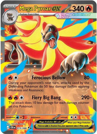 Mega Pyroar ex - 015/086 - ME04 Chaos Rising - Holofoil - Near Mint (NM)