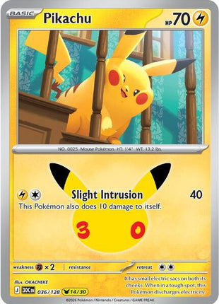 Pikachu - 036/128 - ME 30th Celebration - Holofoil - Near Mint (NM)