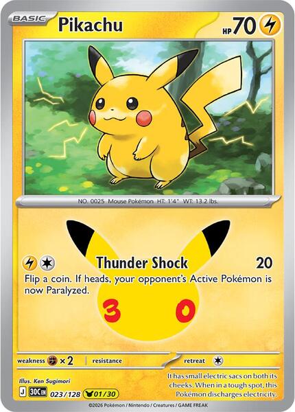 Pikachu - 023/128 - ME 30th Celebration - Holofoil - Near Mint (NM)