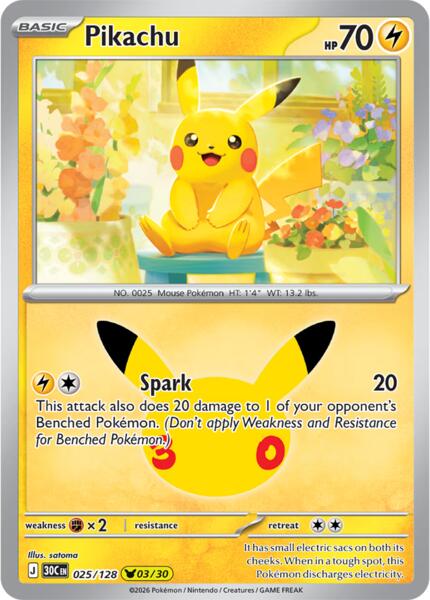 Pikachu - 025/128 - ME 30th Celebration - Holofoil - Near Mint (NM)