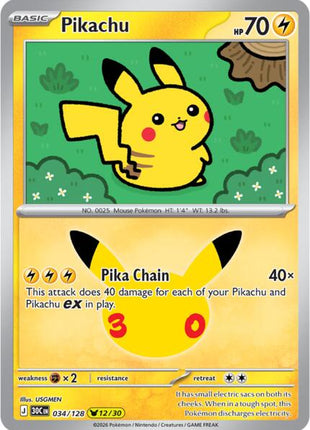 Pikachu - 034/128 - ME 30th Celebration - Holofoil - Near Mint (NM)