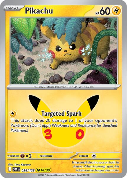 Pikachu - 038/128 - ME 30th Celebration - Holofoil - Near Mint (NM)