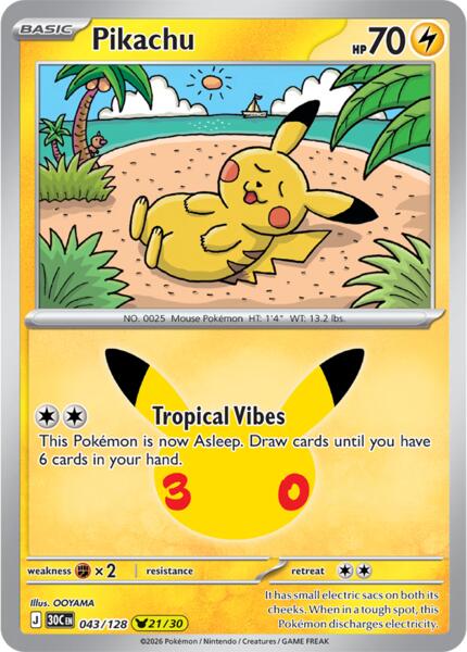 Pikachu - 043/128 - ME 30th Celebration - Holofoil - Near Mint (NM)