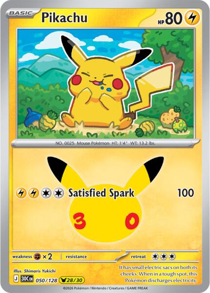 Pikachu - 050/128 - ME 30th Celebration - Holofoil - Near Mint (NM)