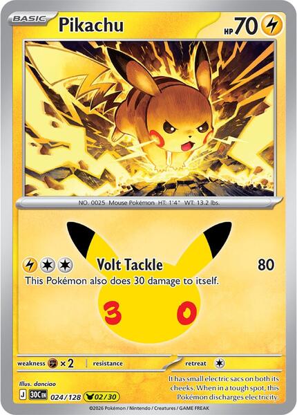 Pikachu - 024/128 - ME 30th Celebration - Holofoil - Near Mint (NM)