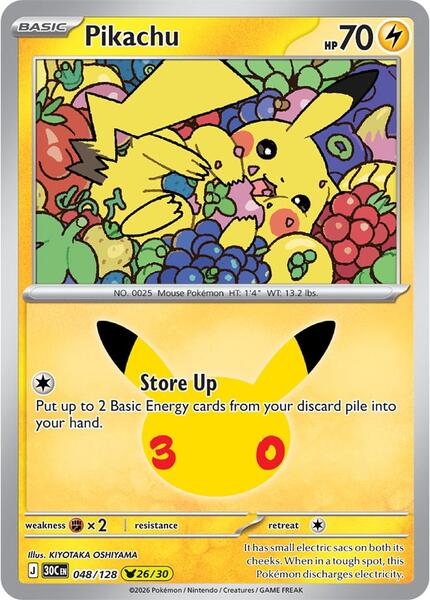 Pikachu - 048/128 - ME 30th Celebration - Holofoil - Near Mint (NM)