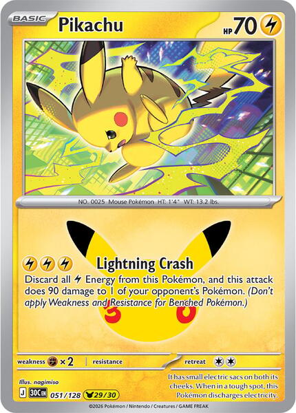 Pikachu - 051/128 - ME 30th Celebration - Holofoil - Near Mint (NM)