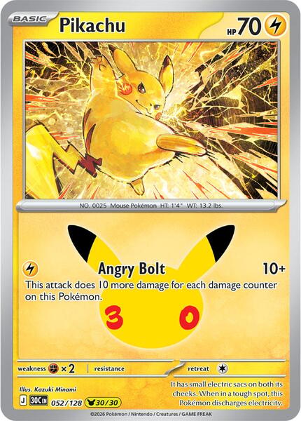Pikachu - 052/128 - ME 30th Celebration - Holofoil - Near Mint (NM)