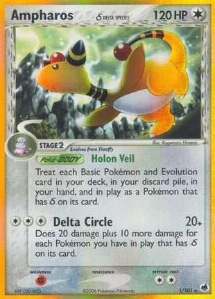 Ampharos (Delta Species) - EX Dragon Frontiers - Reverse Holofoil - Moderately Played (MP)