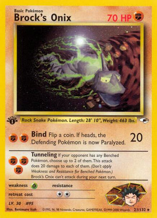 Brock's Onix (21) - Gym Heroes - 1st Edition - Moderately Played (MP)