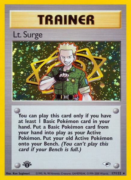 Lt. Surge (17) - Gym Heroes - Unlimited Holofoil - Heavily Played (HP)