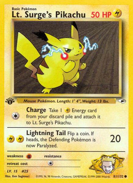 Lt. Surge's Pikachu - Gym Heroes - Unlimited - Moderately Played (MP)