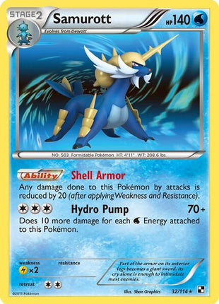 Samurott (32) - Black and White - Reverse Holofoil - Moderately Played (MP)