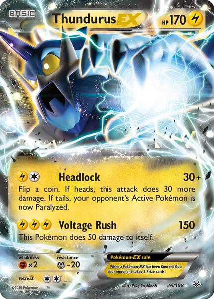 Thundurus EX - XY Roaring Skies - Holofoil - Moderately Played (MP)